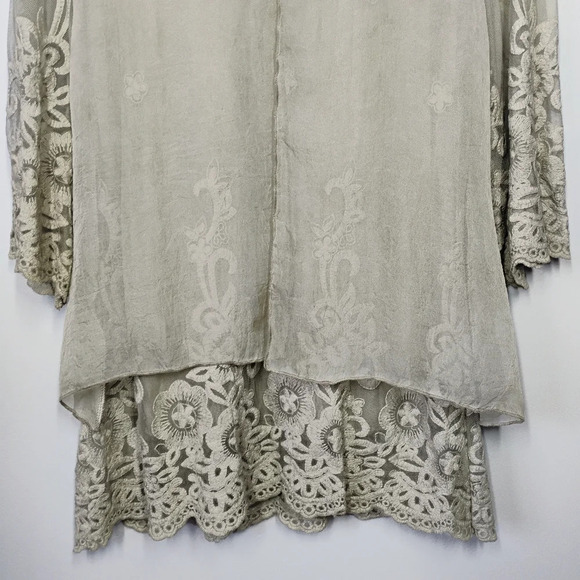 Feratelli Sheer Lace Layered Long Flowy Top Green Lagenlook Fairycore Size Small - Picture 2 of 13